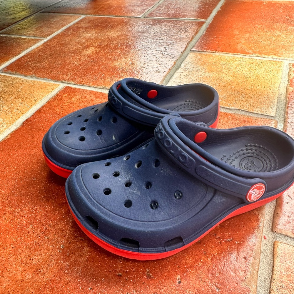 CROCS Blue and Red Water Shoes with Adjustable Strap